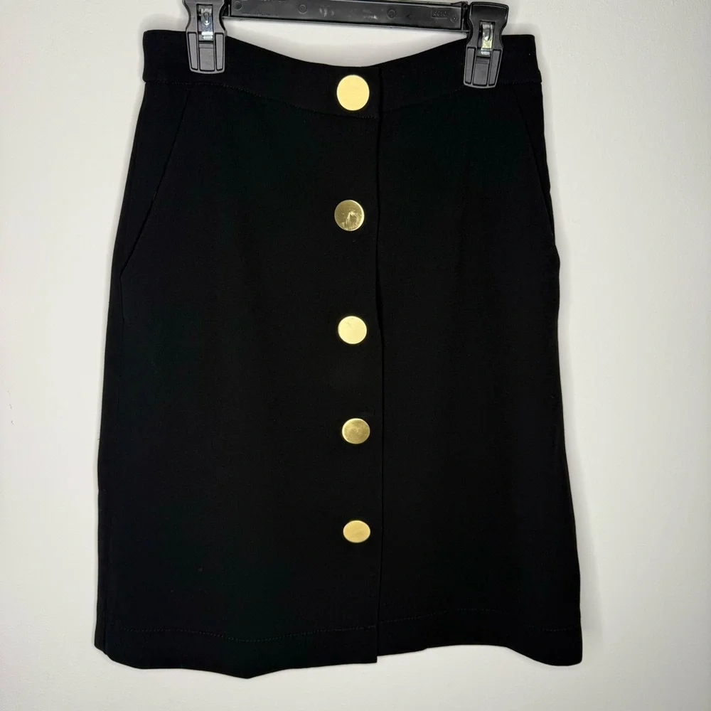 J20 Diane von Furstenberg Skirt‎ Black Gold Button
